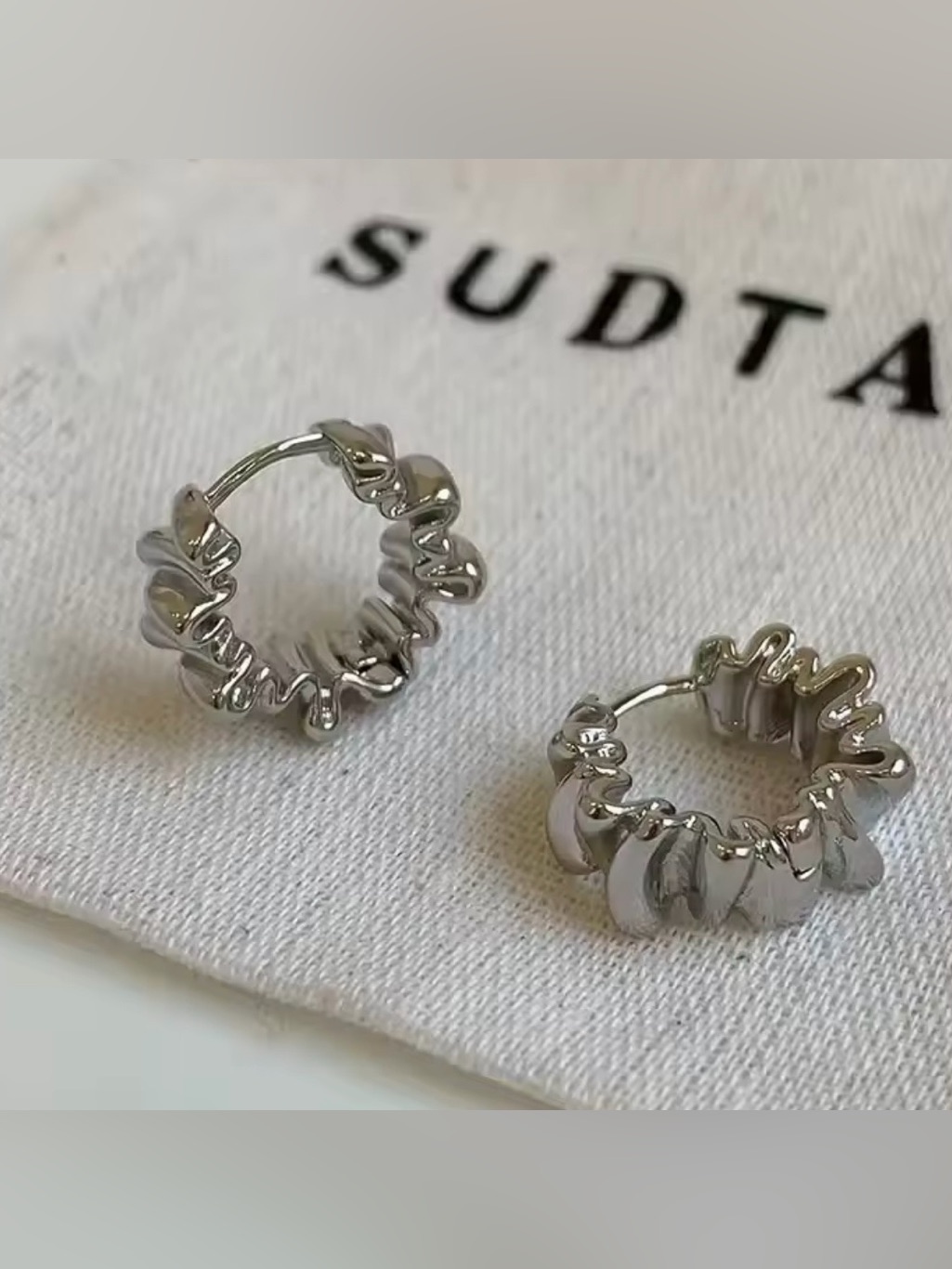 Silver Textured Hoop Earrings  Silver